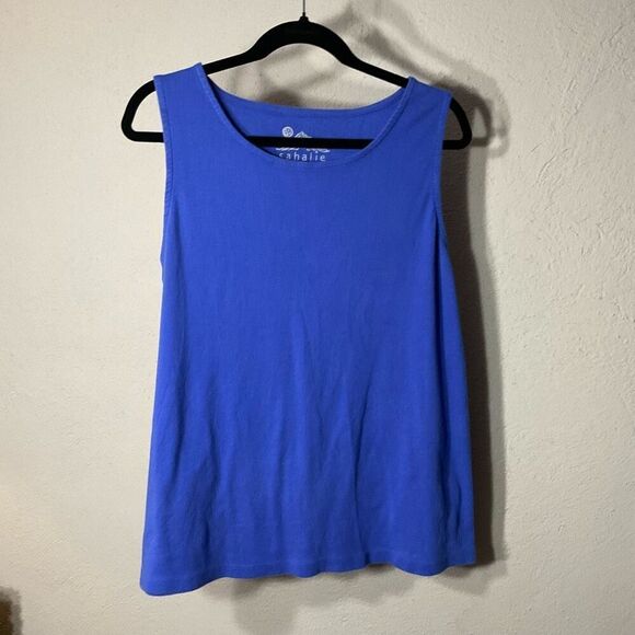 Sahalie Womens Relaxed Fit Cotton Knit Sleeveless Shirt Tank Top Blue XL - Picture 3 of 5